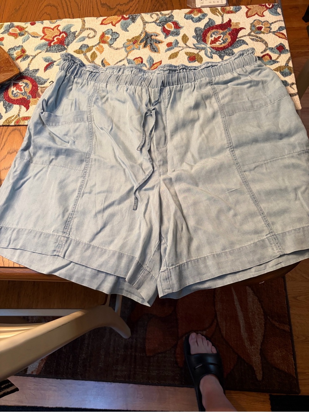 Rachel Light Blue Elastic Waist Drawstring Bermuda Shorts
